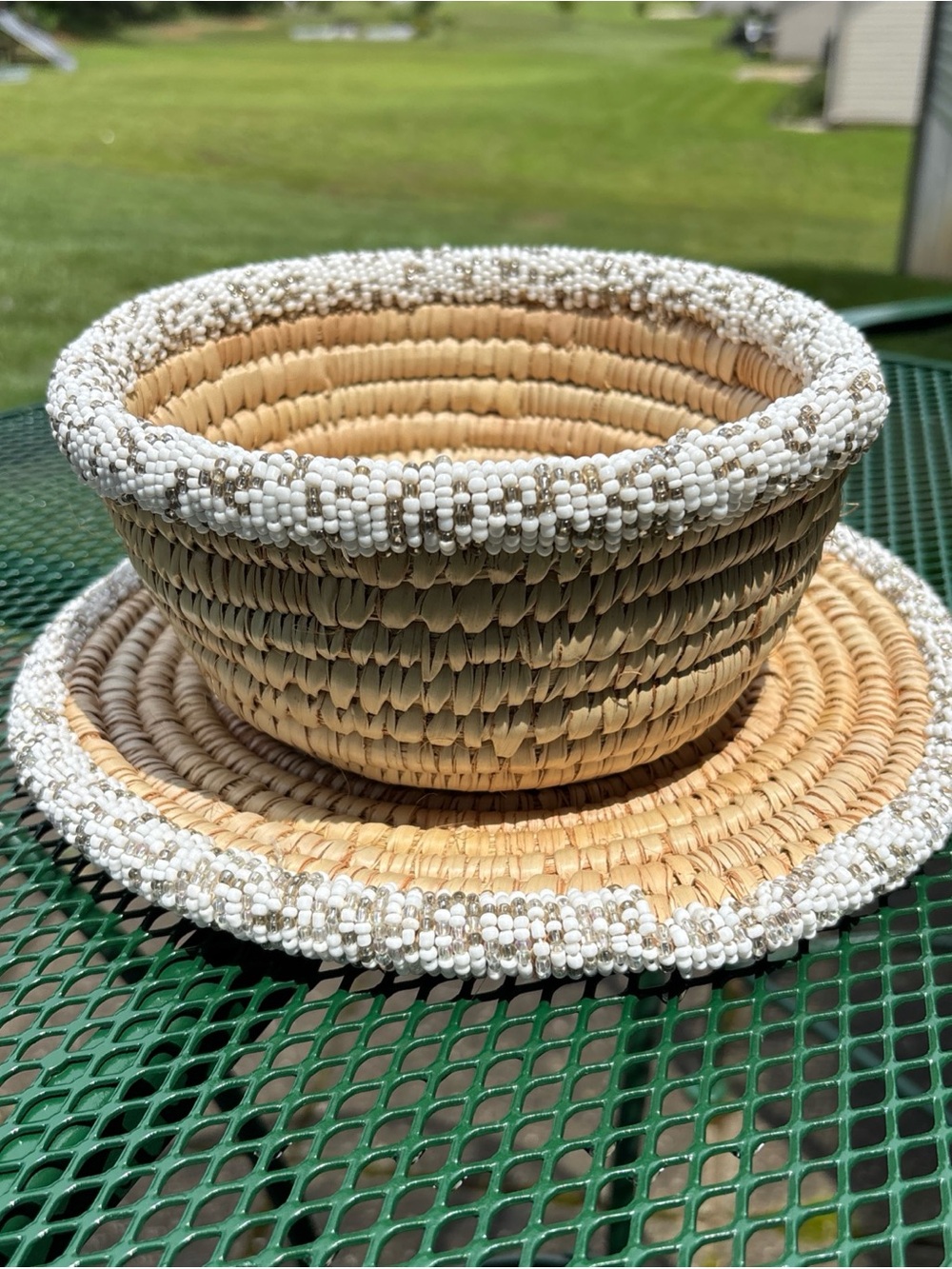 Sweetgrass Baskets (2) With White, Clear And Silver Beads